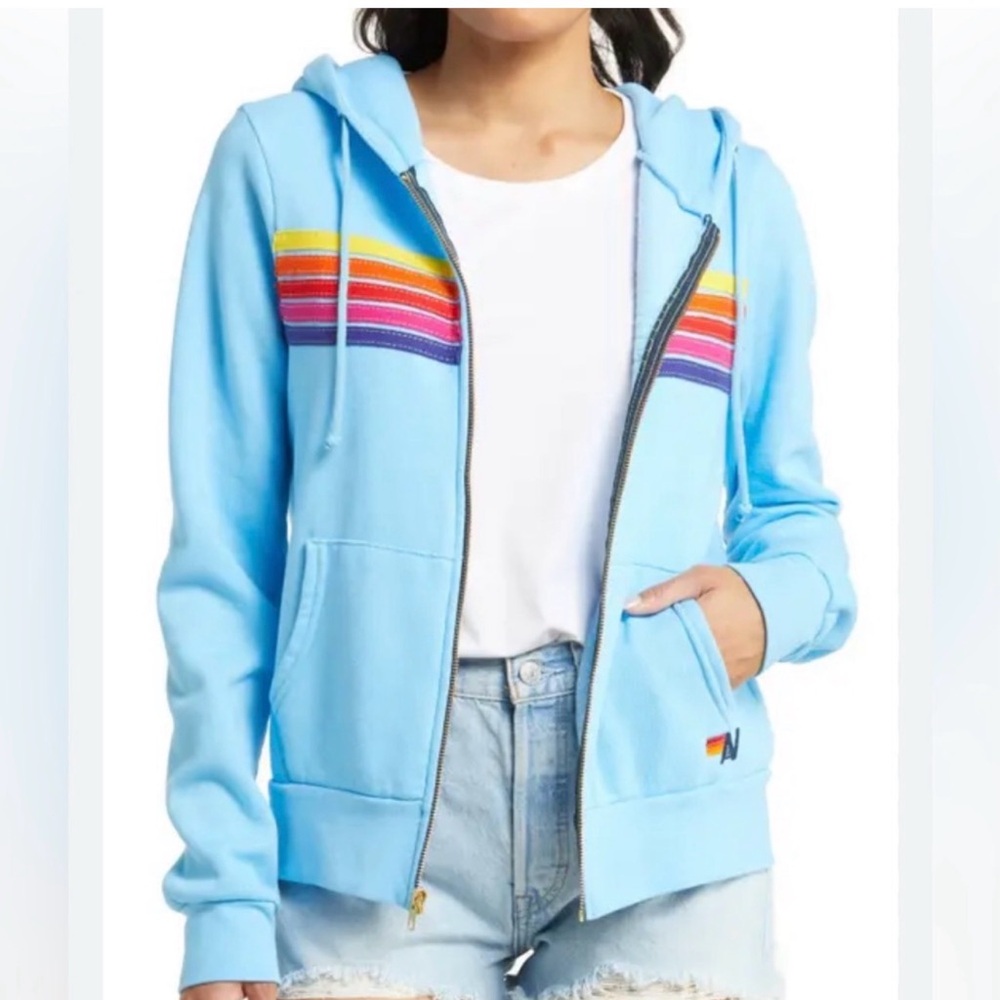 Aviator Nation 5 Stripe Zip Hoodie Sweatshirt xl